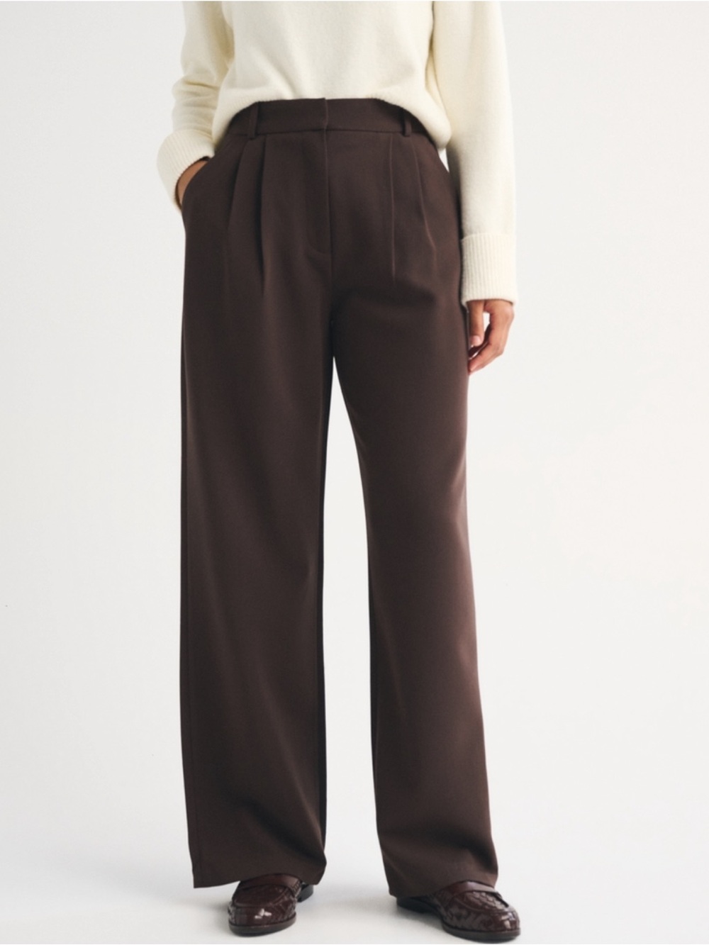 Abercrombie Curve Love Sloane Tailored Wide Leg Pants Dark Coffee 27/4